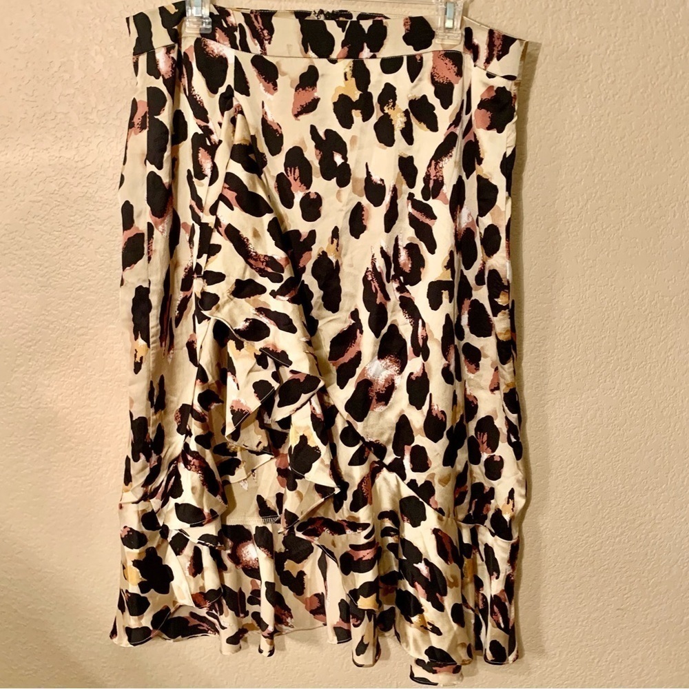 NEW Midi Skirt XXL Gold Satin Animal Print Black Pink White Ruffled Back Zip